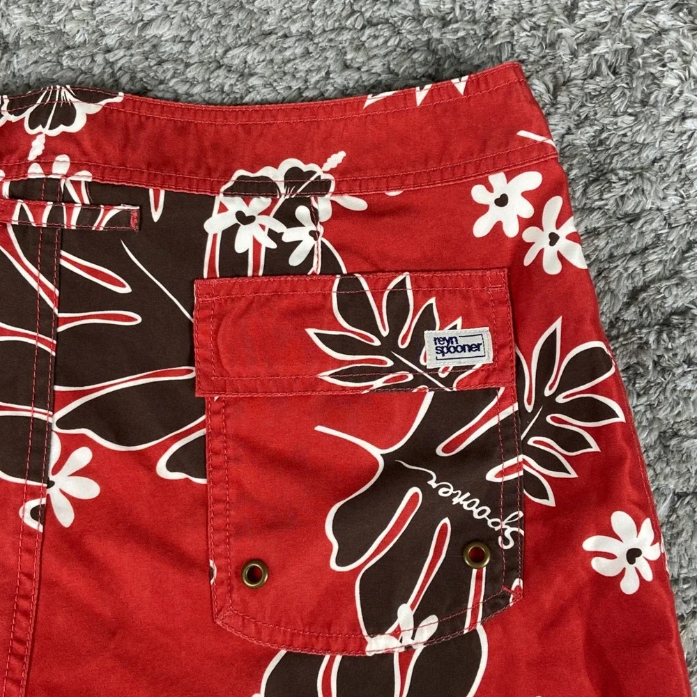 Reyn Spooner Board‎ Shorts Mens 32 Red Floral Tropical Hawaiian Swim Trunks 8